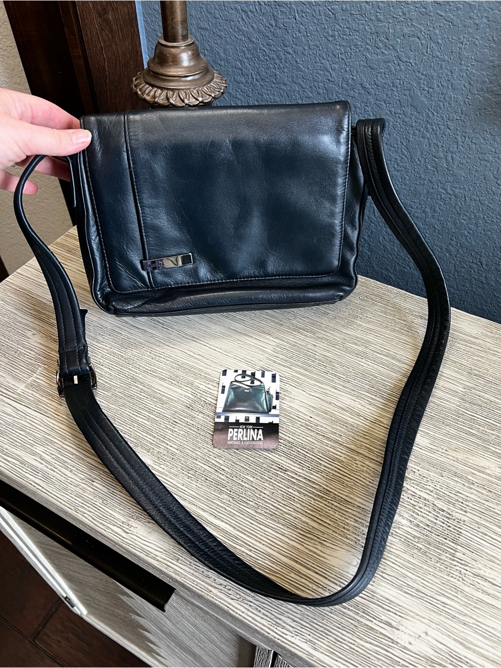 Vintage Perlina Black Leather Purse